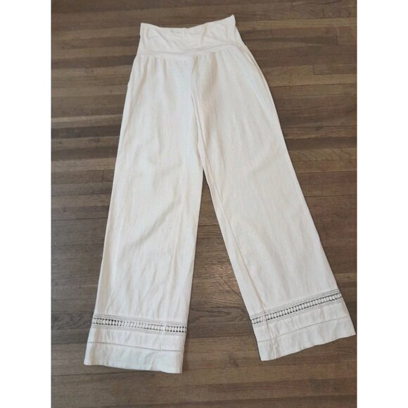 Love Tree Sz Large Maternity Comfy Linen Blend Crochet Detail Flared Leg Pants - Picture 1 of 6